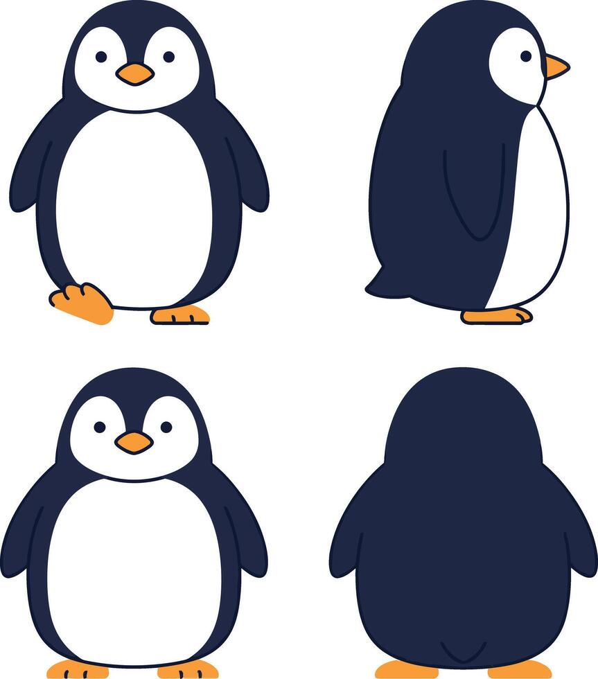 Cute penguin collection ideal for t-shirt prints and similar projects in flat design style vector
