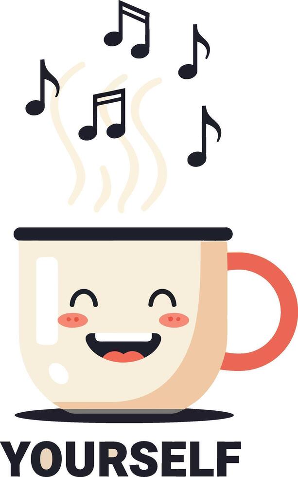 Smiling Coffee Cup with Music Notes and Yourself Text Illustration for T Shirt Prints vector