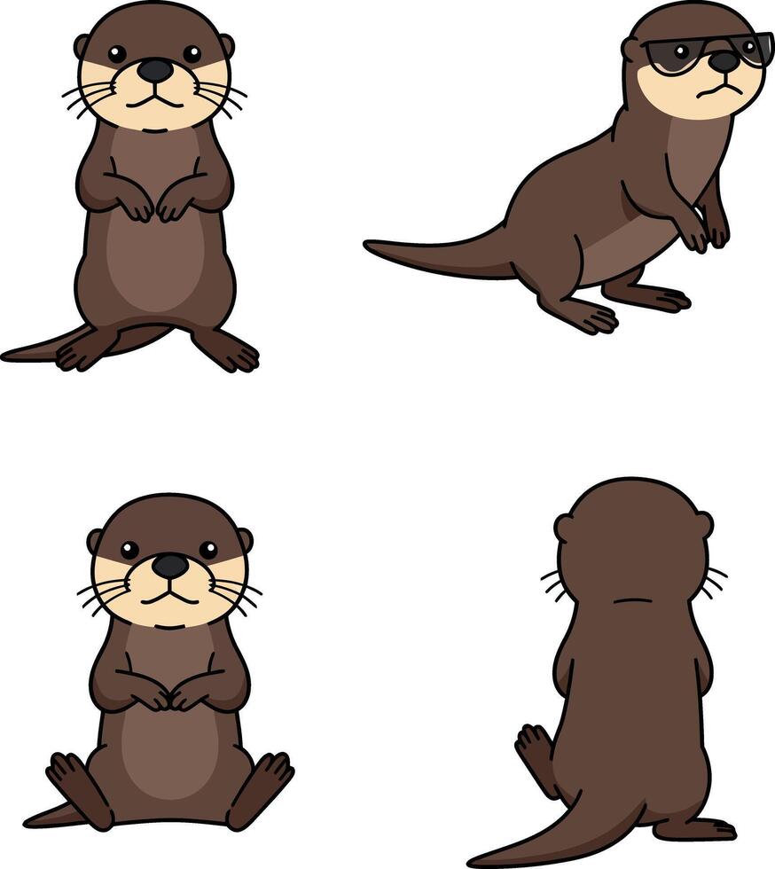 Cute otter illustrations set for t-shirt print and graphic projects design vector