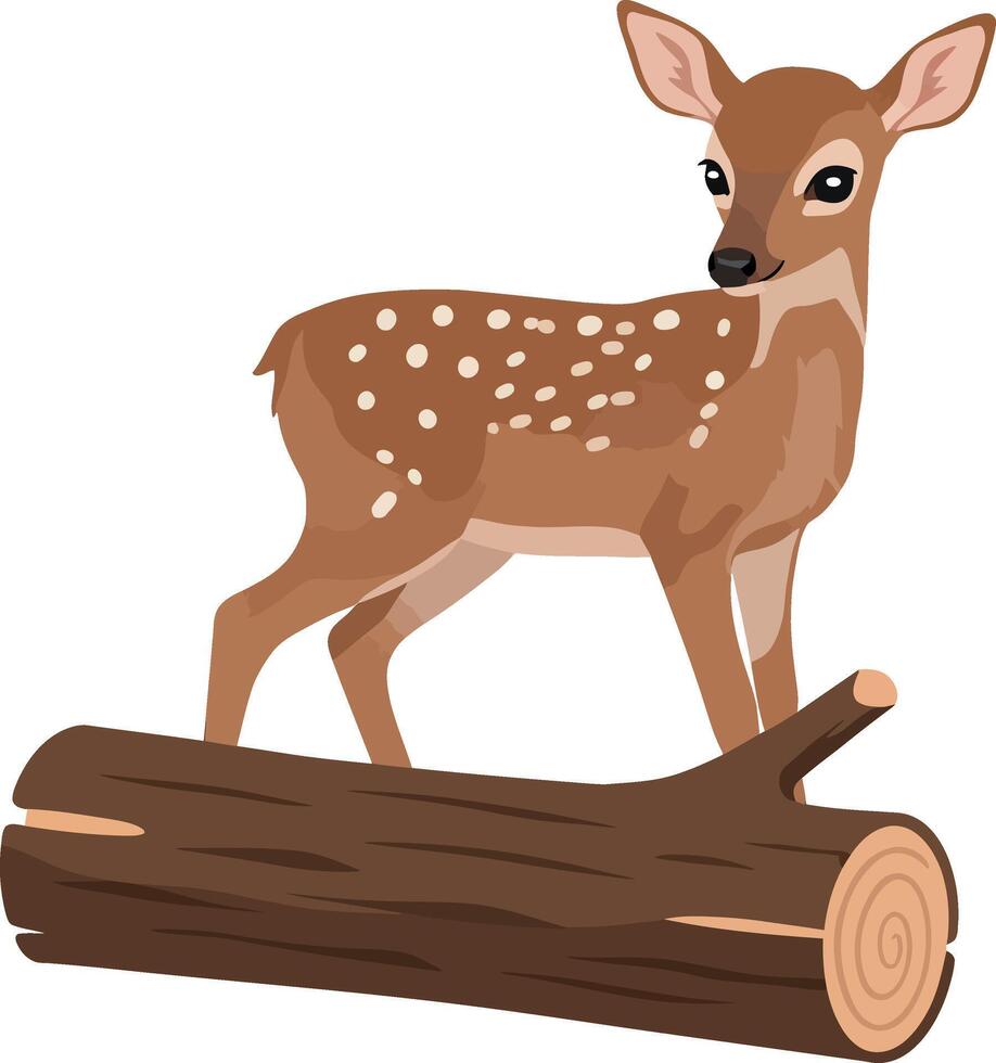 Deer standing on log forest animal illustration suitable for tshirt printing projects vector