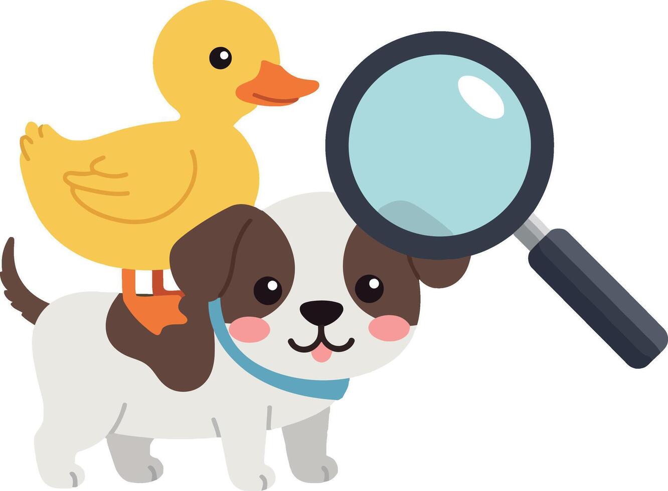 Cute puppy with yellow duck and magnifying glass illustration for tshirt printing designs vector