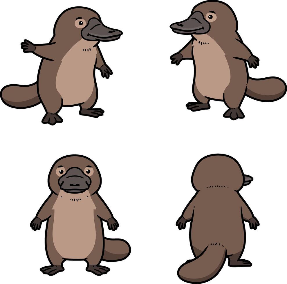 Platypus cartoon illustration set for tshirt print and craft designs ideal for projects vector