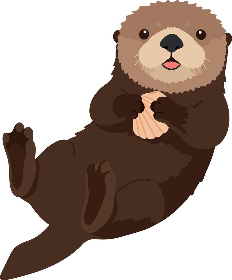 Cute playful sea otter holding seashell illustration for t-shirt prints and craft projects vector