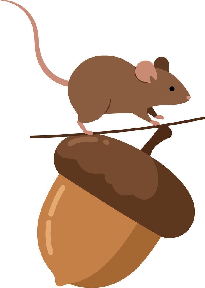 Mouse balancing on acorn illustration for t-shirt and craft projects design ideas vector