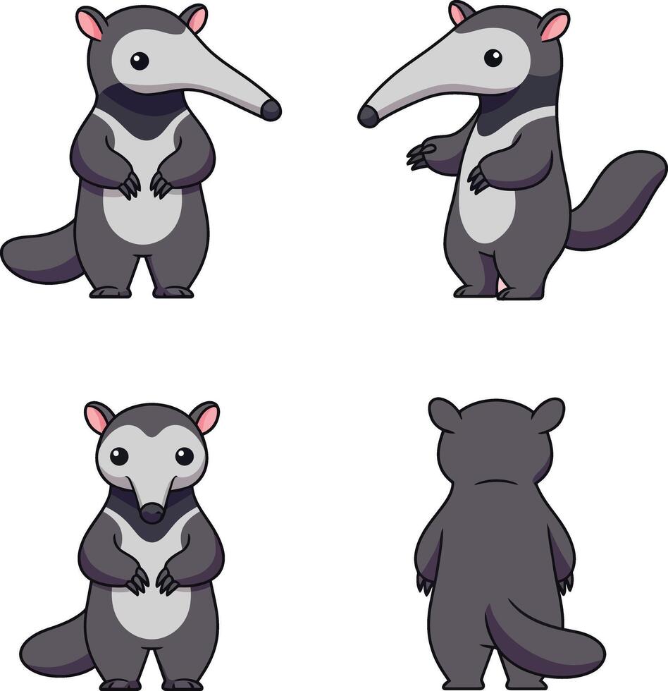 Cute Cartoon Anteater Illustrations for T-shirt Printing and Craft Projects vector