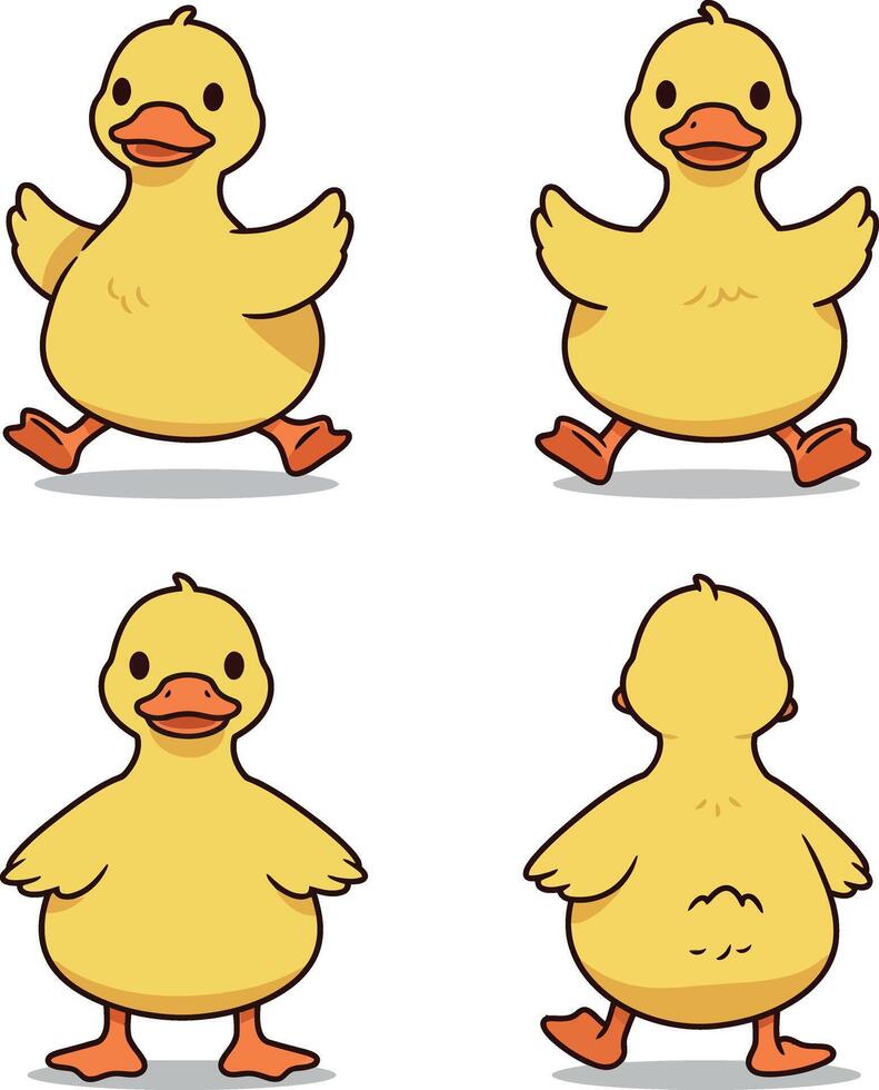 Cute yellow duck cartoon character set for t-shirt printing and illustration projects vector