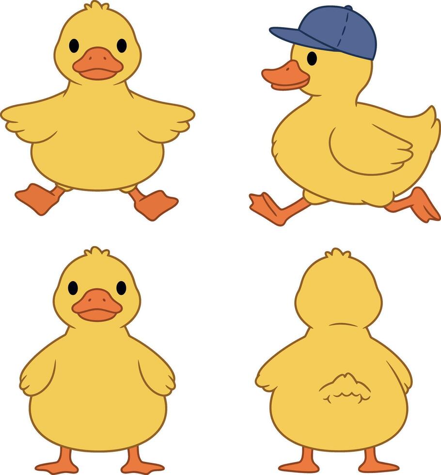 Cute little yellow duckling illustrations for t-shirt prints and craft projects vector
