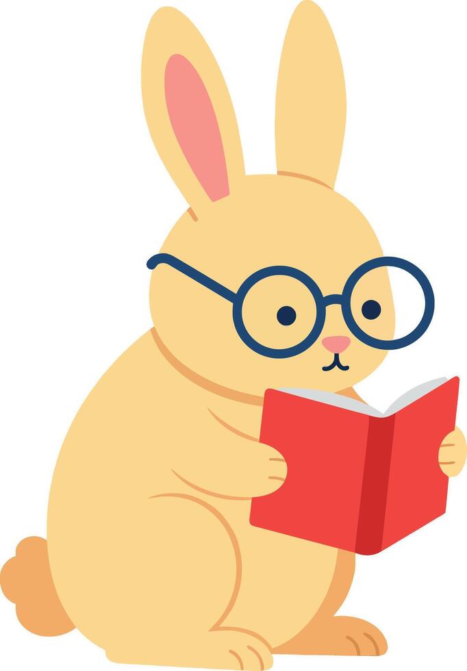 Cute bunny rabbit reading book with glasses illustration for tshirt designs and prints vector