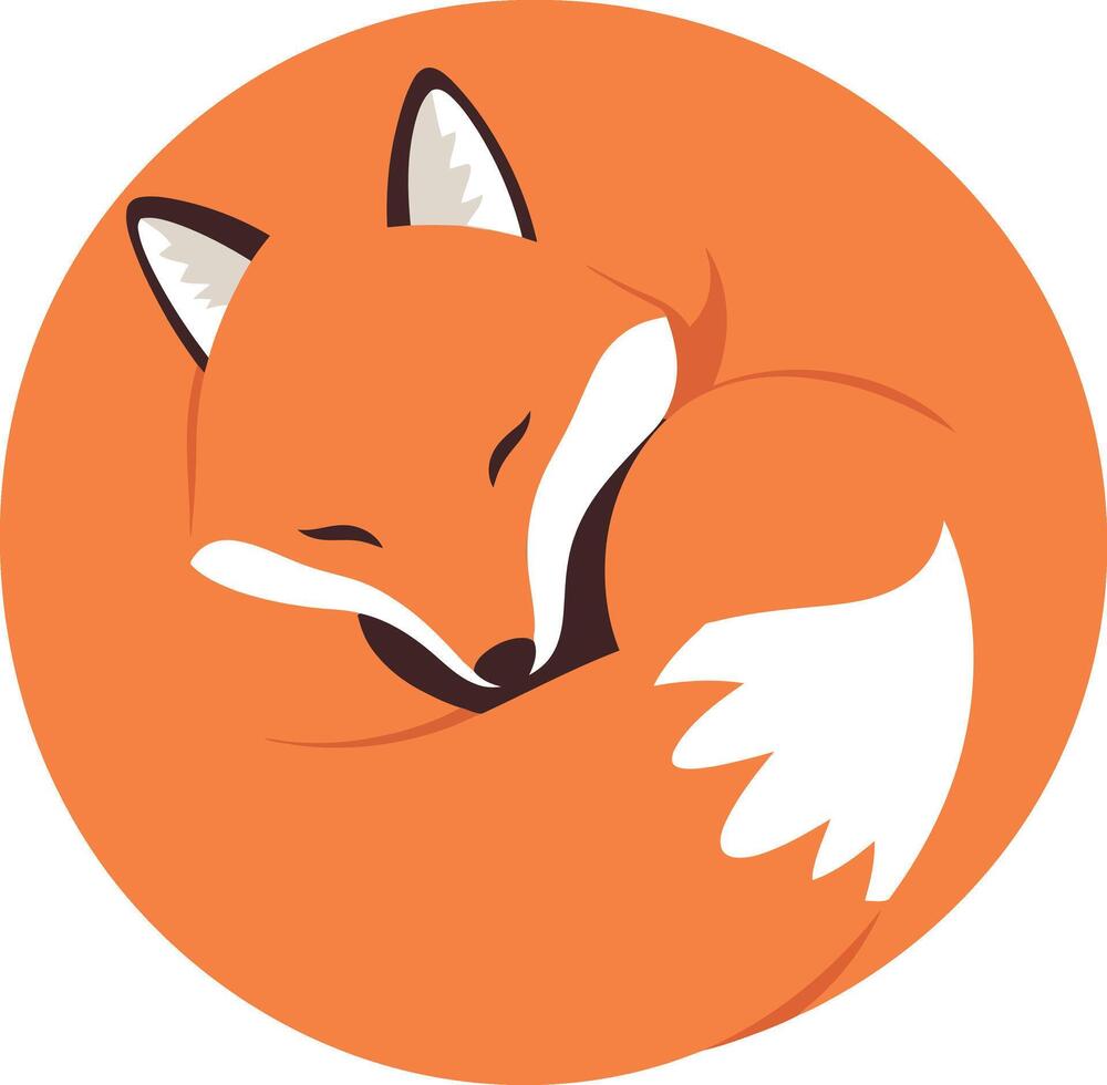 Sleeping fox curled up in orange circle illustration ideal for t-shirt and print designs vector
