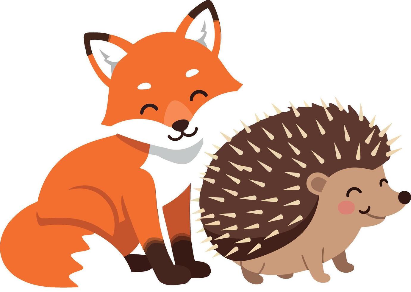 Fox and Hedgehog Cute Animal Illustration for T-shirt and Print Design Projects vector