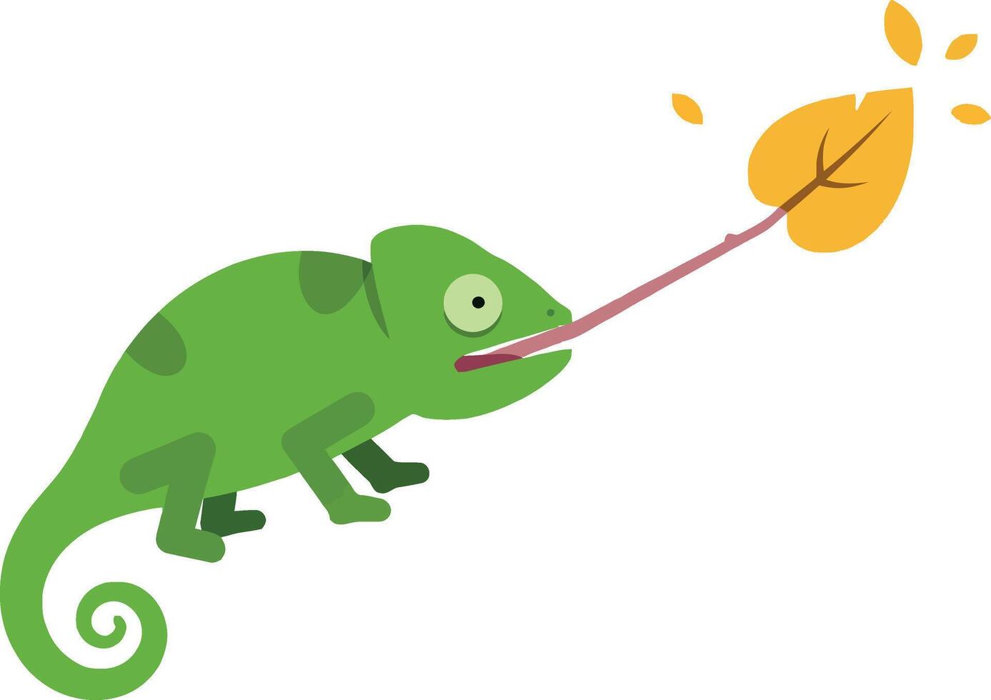 Chameleon catching autumn leaf with long tongue illustration for t-shirt design projects vector