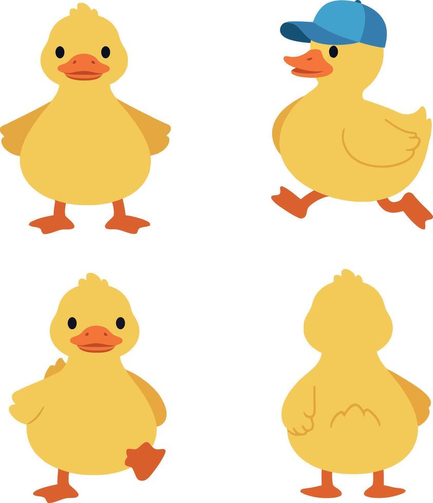 Cute yellow duckling illustration set for t-shirt prints and craft projects vector