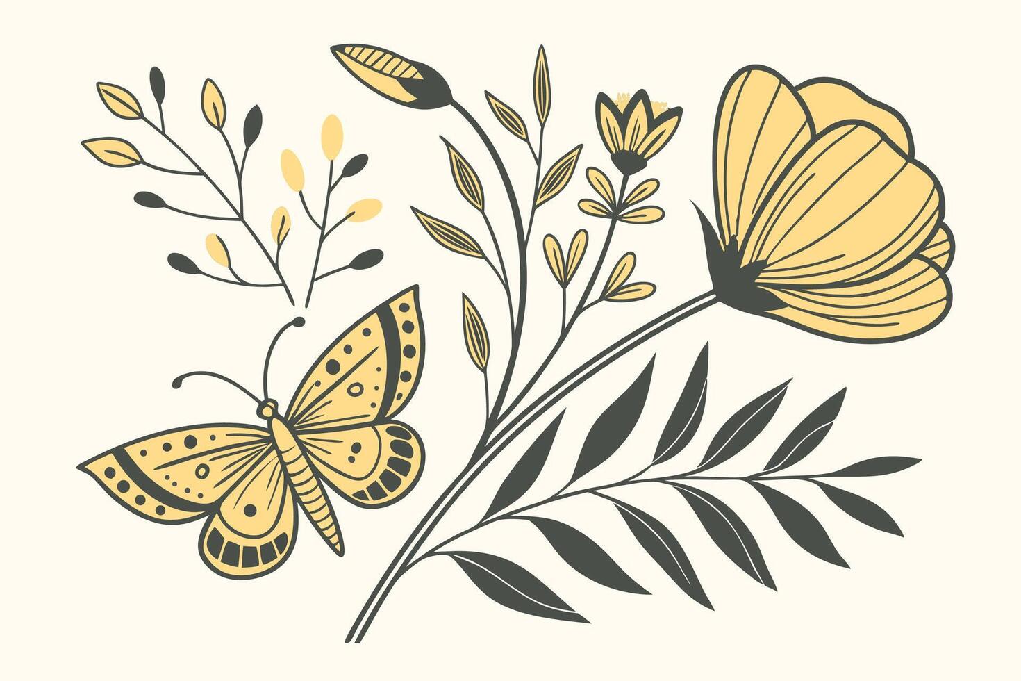 Delicate Butterfly and Floral Illustration vector