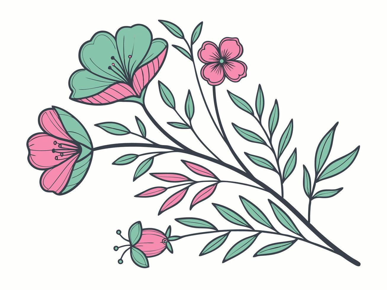 Floral Bouquet in Pink and Teal vector