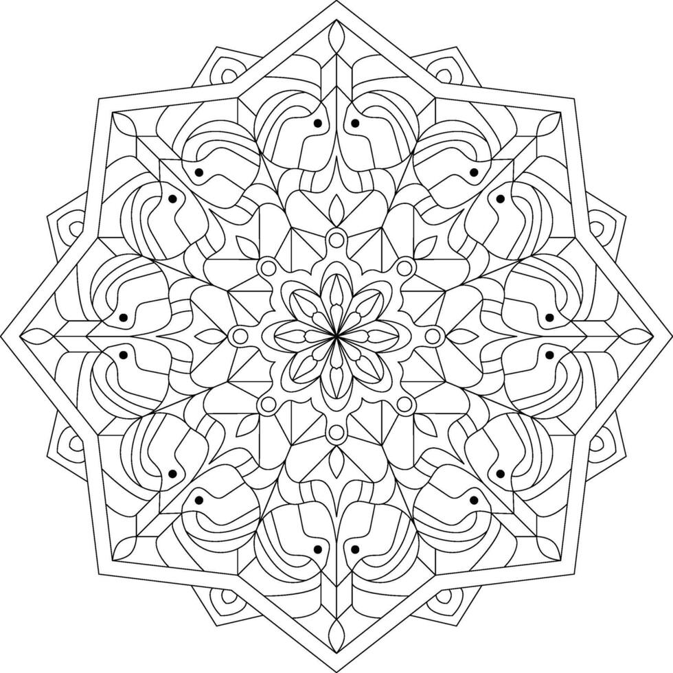 Geometric mandala with star patterns and sacred symmetry, suitable for spiritual body art and wall decor. vector