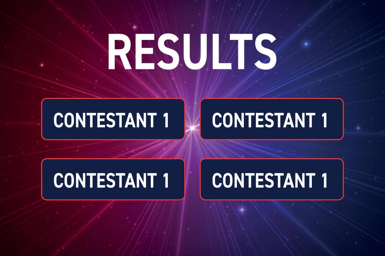 Game show results screen with contestant names and burst background vector