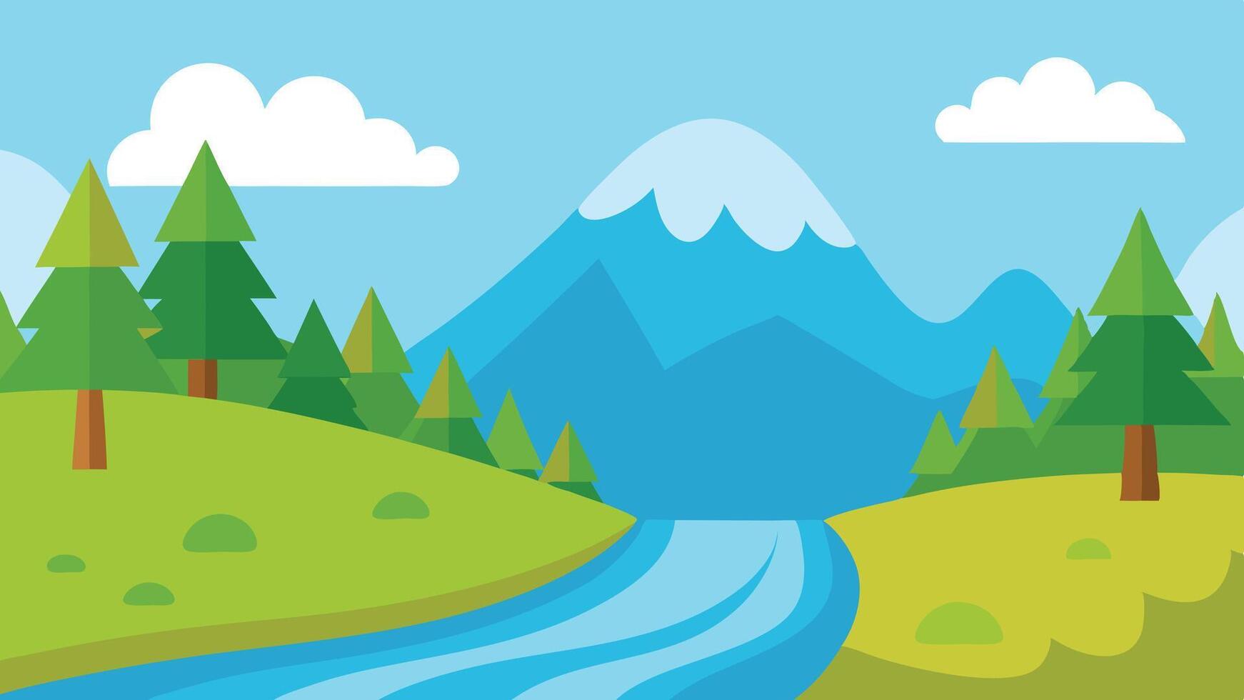 cartoon 2d river sky mountrain background vector