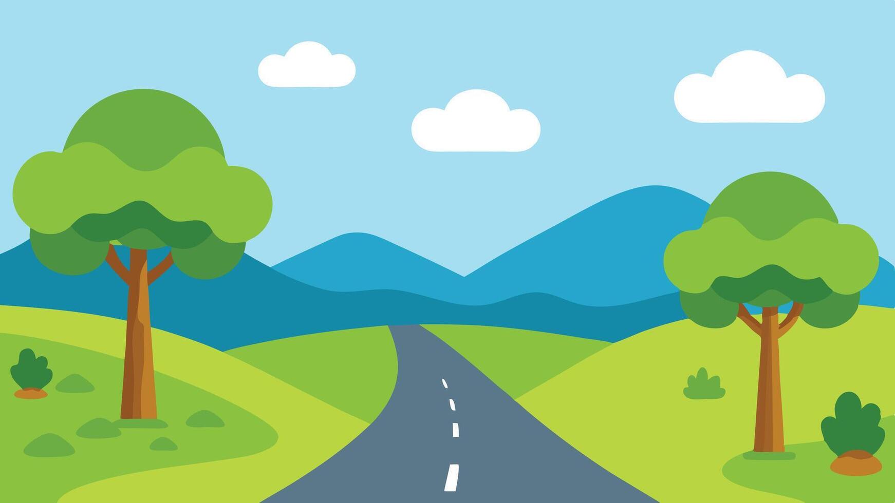 Cartoon 2d nature forest trees and road background vector