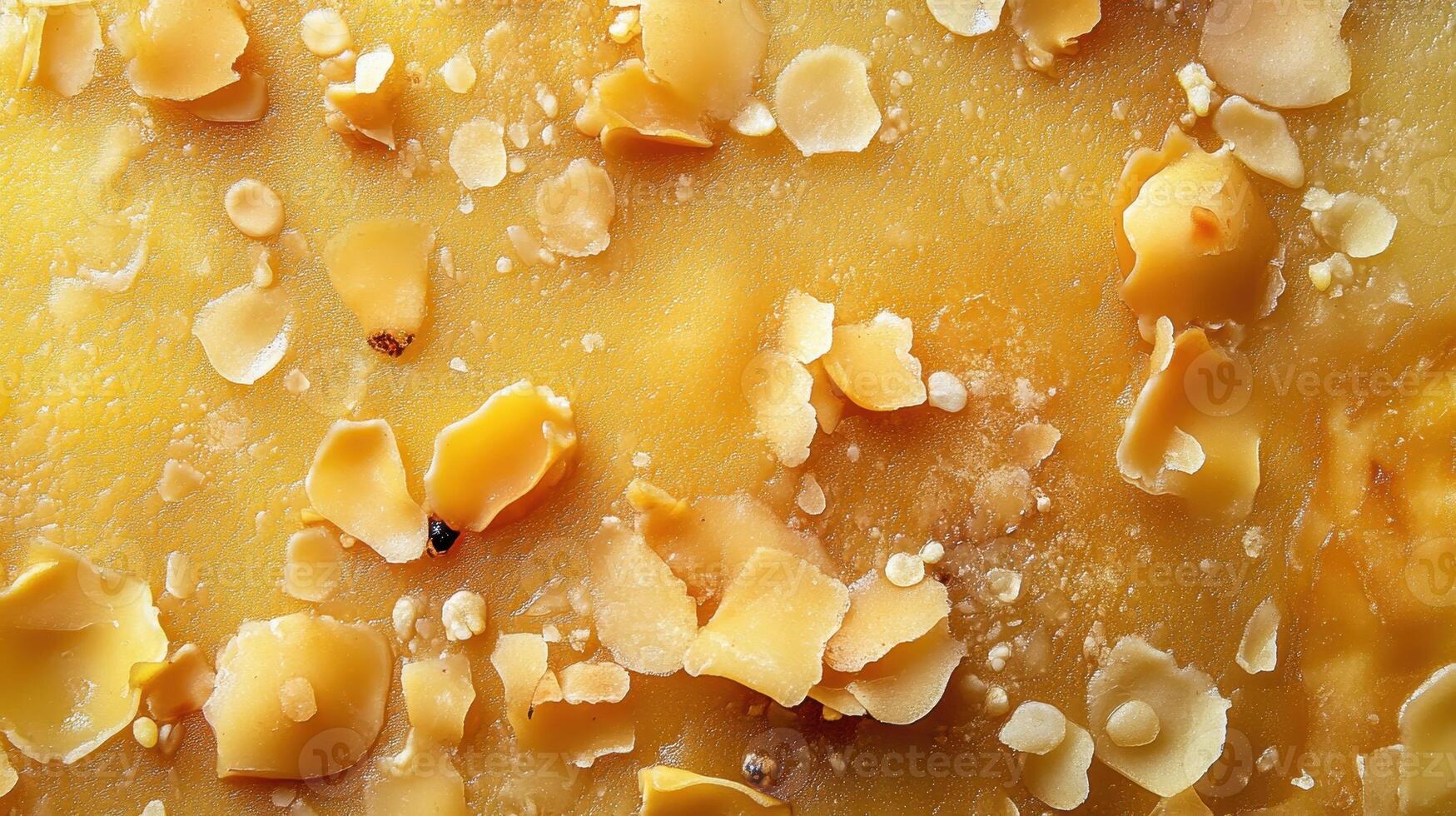 Golden Almond Toffee Texture Close-Up View of Sweet Treat with Scattered Nuts and Glossy Finish photo