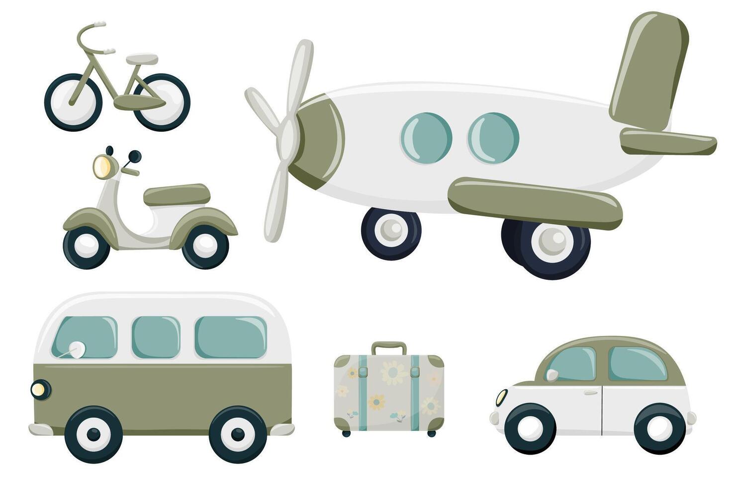 Set of retro transportation elements, isolated on white background vector