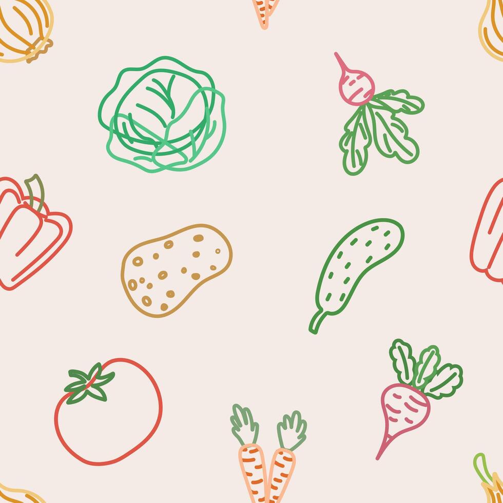 Seamless pattern with colorful vegetable outlines vector