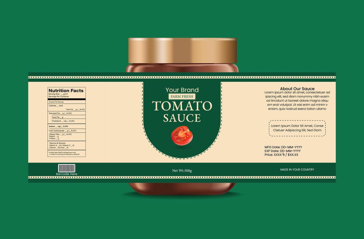 Elegant Tomato Sauce Jar Label Template vector
