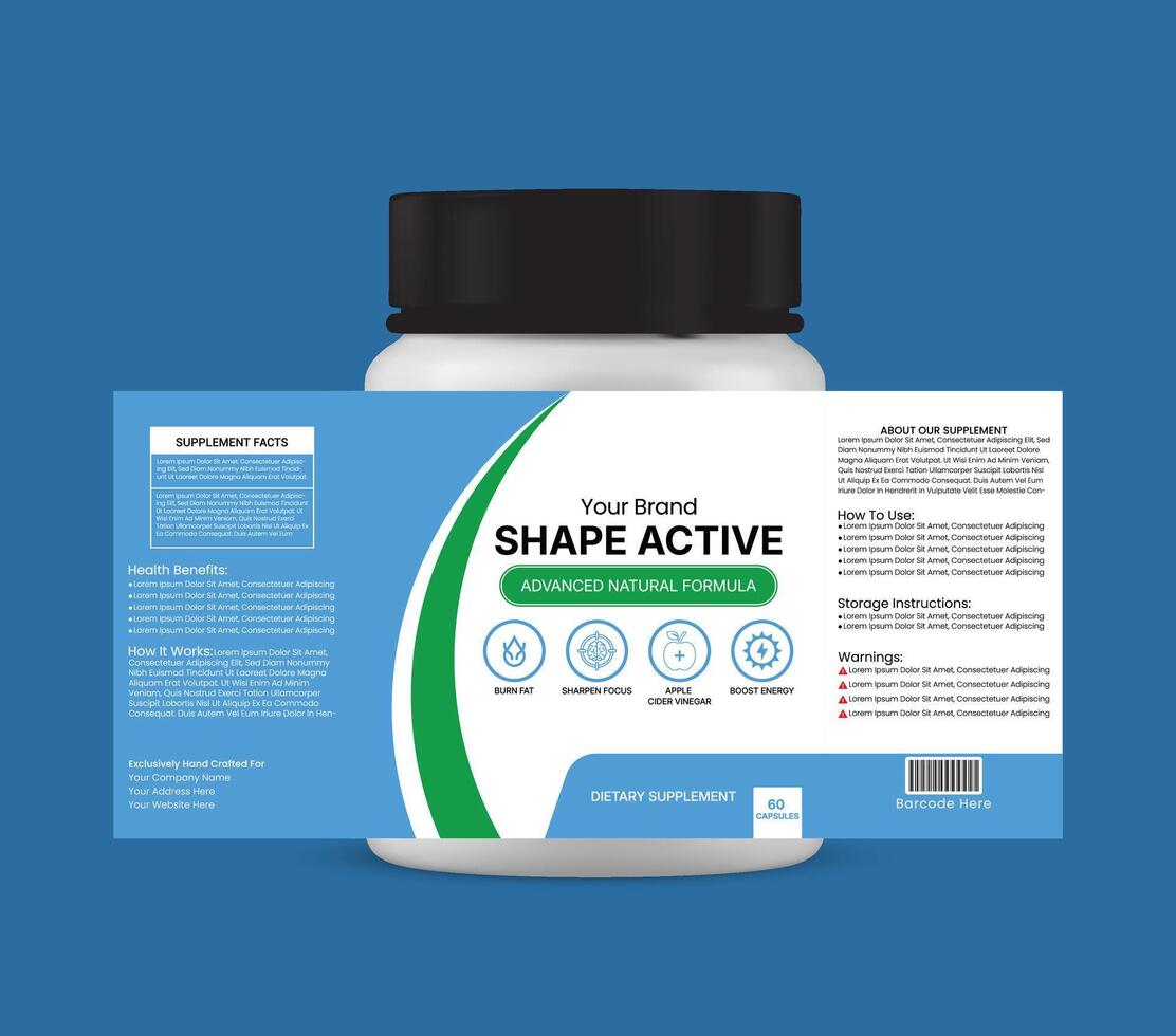 Shape Active Supplement Label Template vector