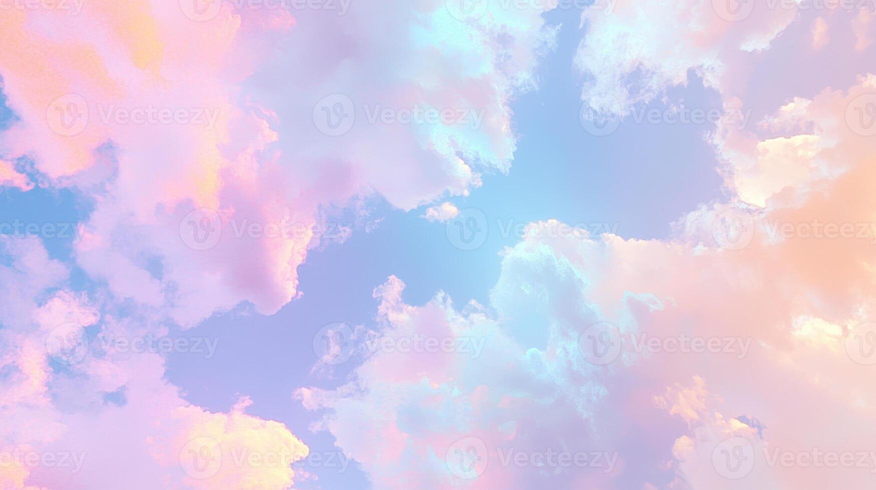 Dreamy Sky with Pastel Clouds An Ethereal Vision of Pink Peach and Blue Hues During Sunset photo