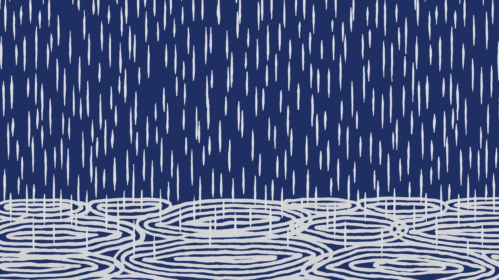 Hand drawn brush lines abstract circle waves and raindrops pattern, Japanese and ethnic, tribal wood carving block print texture background in blue and white, simple graphic for textile, carpet vector