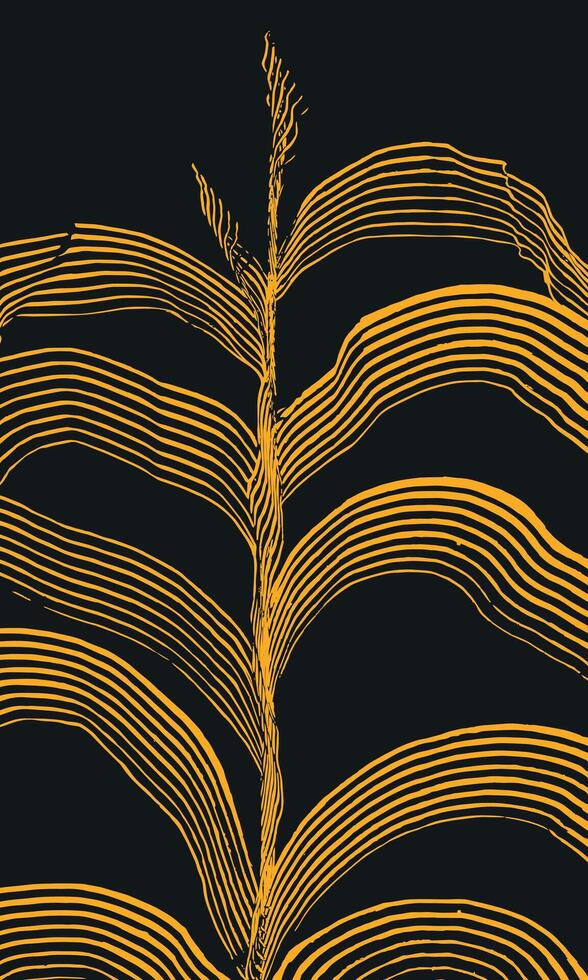 Hand drawn brush lines abstract plant with leaves background, Japanese and ethnic wood carving, engraving texture graphic for textile, carpet, decoration vector