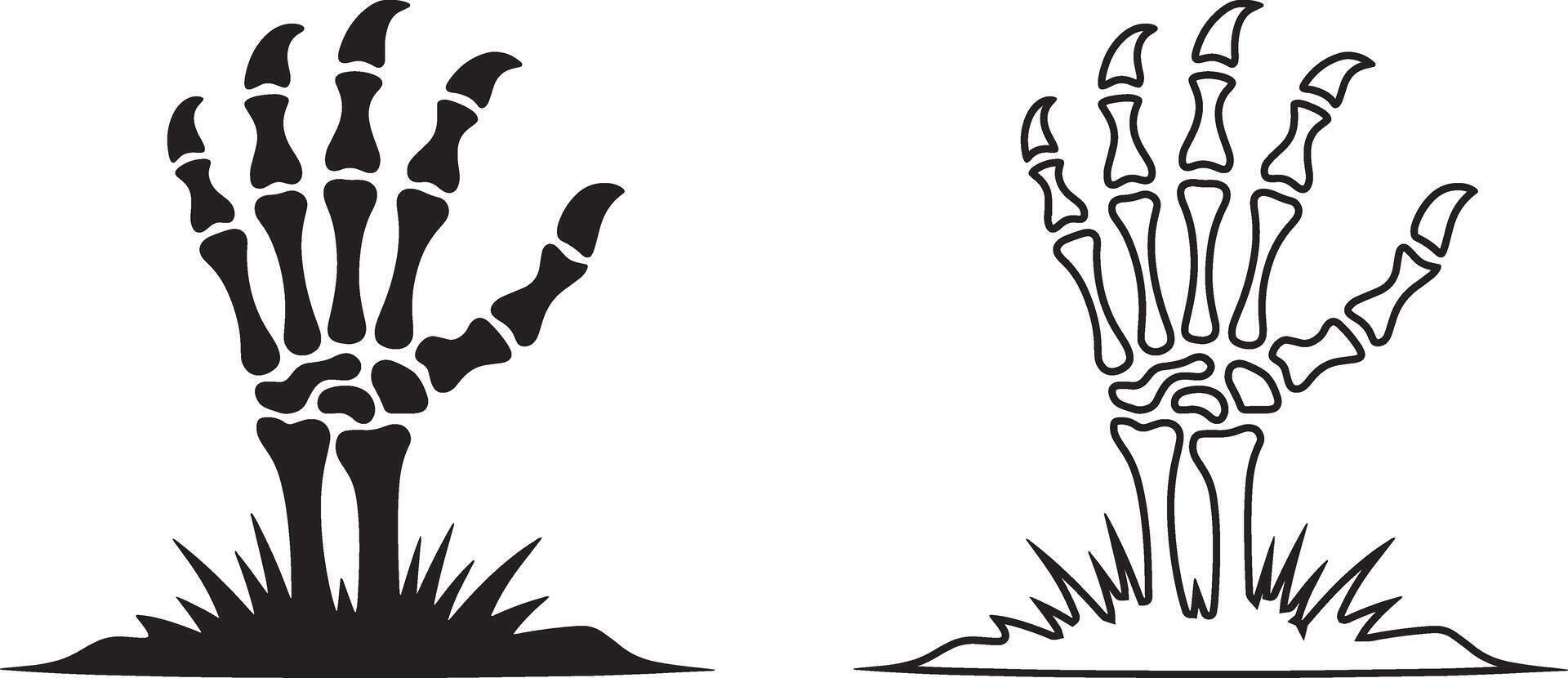 Halloween Skeleton Hand Rising From Ground Silhouette Spooky Illustration vector