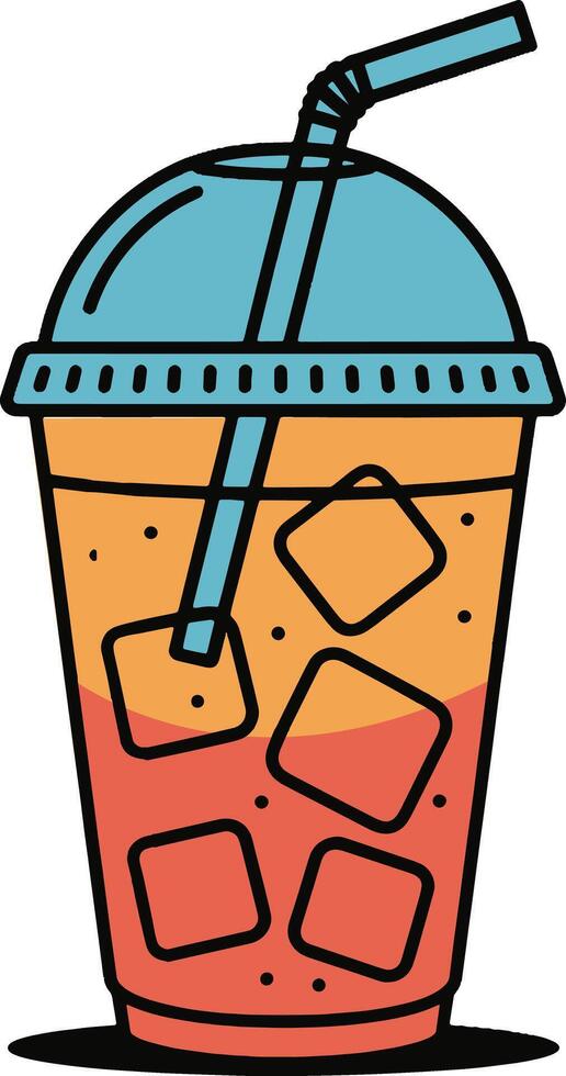Colorful Illustration Of A Refreshing Iced Drink With Straw And Ice Cubes vector
