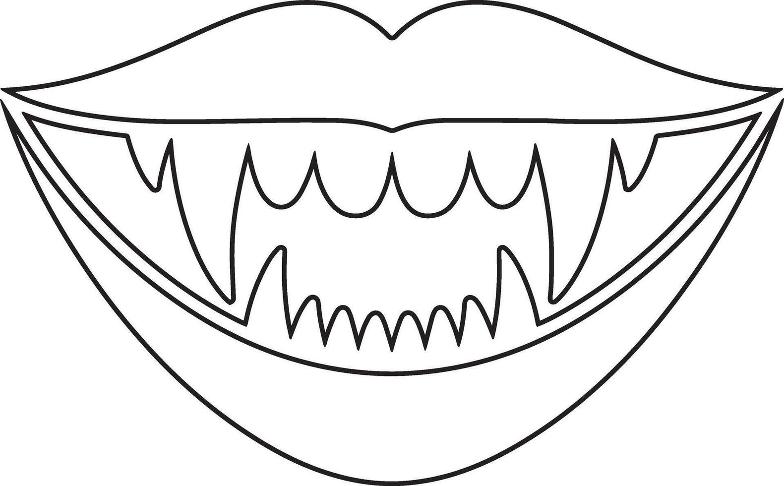 Line Art Of Vampire Mouth With Sharp Fangs Outline Illustration Isolated vector