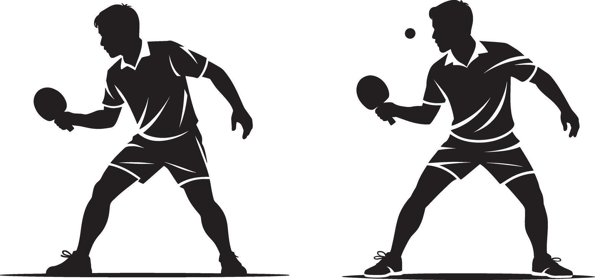 Table Tennis Player In Action Silhouette Illustration Two Different Poses vector
