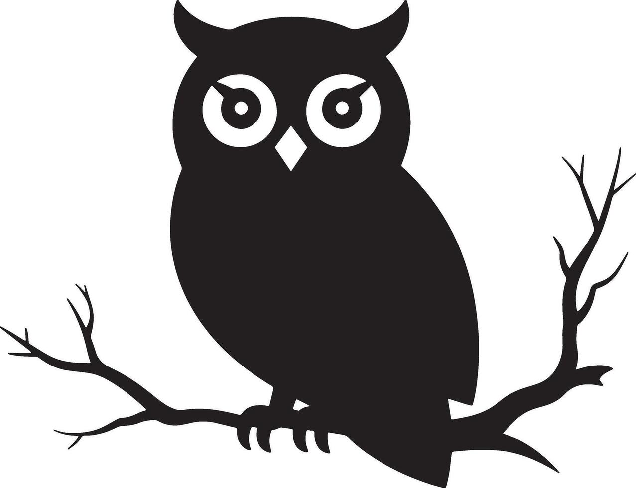 Silhouette Owl On Branch Illustration Night Bird Simple Design Element vector