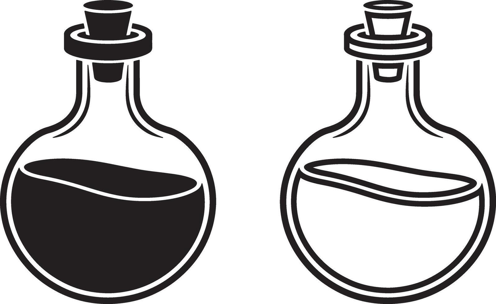 Black And White Outline Of Two Potion Bottles Graphic Illustration vector