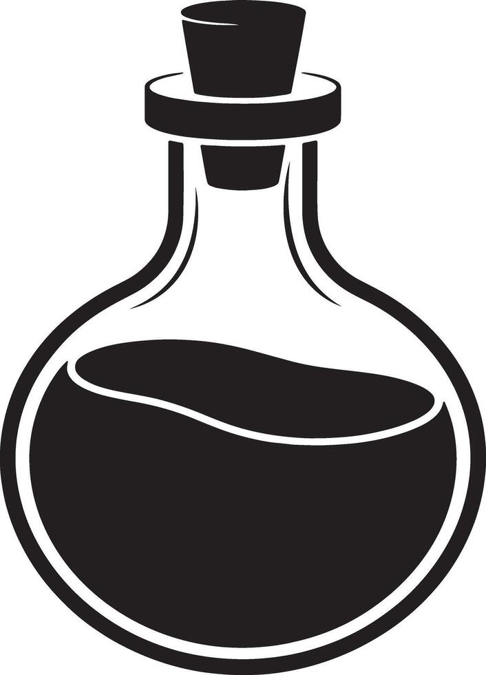 Black And White Magic Potion Illustration In A Bottle With Cork vector
