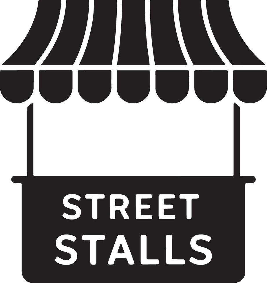 Black And White Icon Of Street Stalls With Awning Display For Market vector