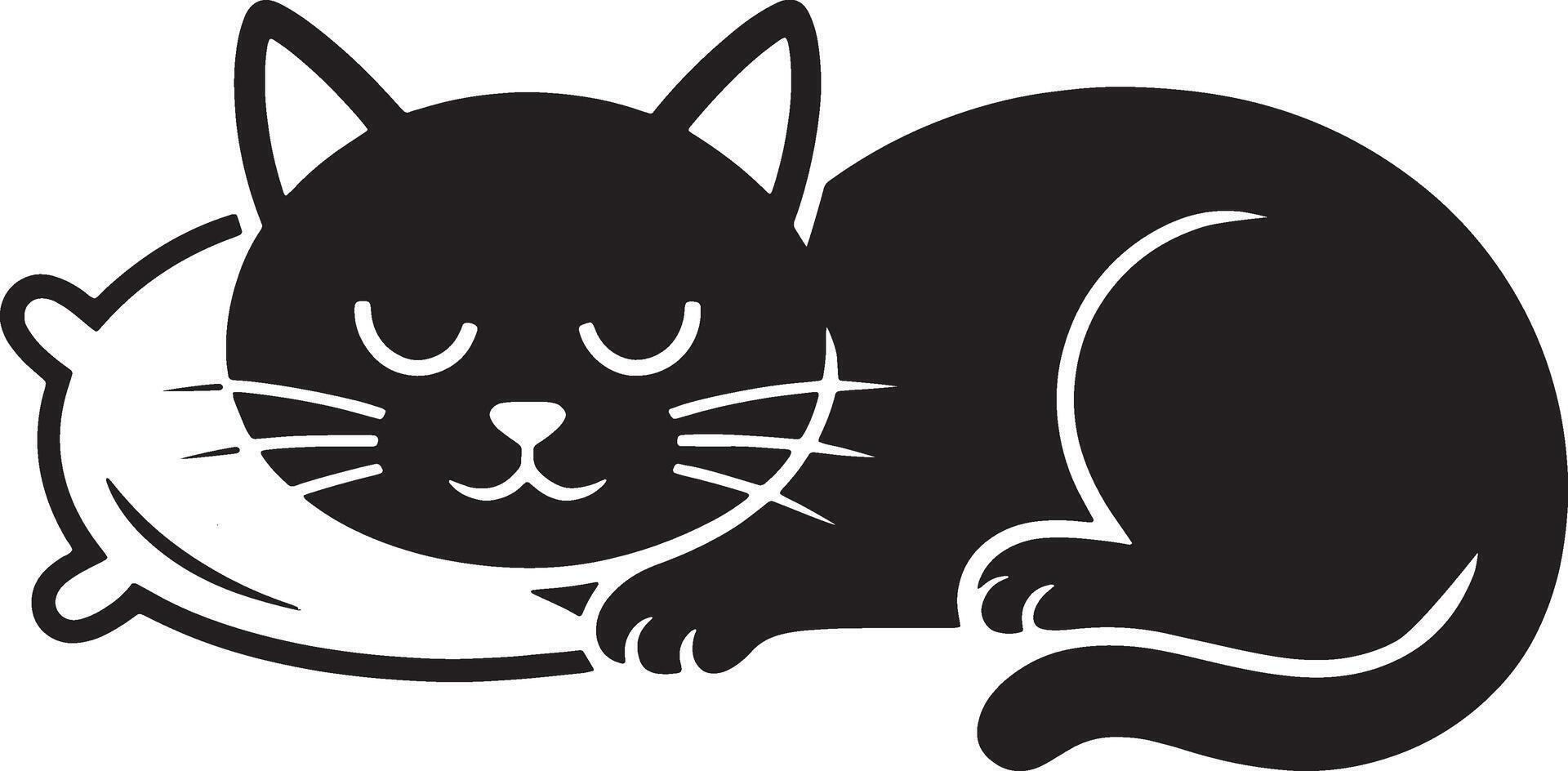 Sleeping Black Cat Illustration Curled Up On Pillow Image Design vector