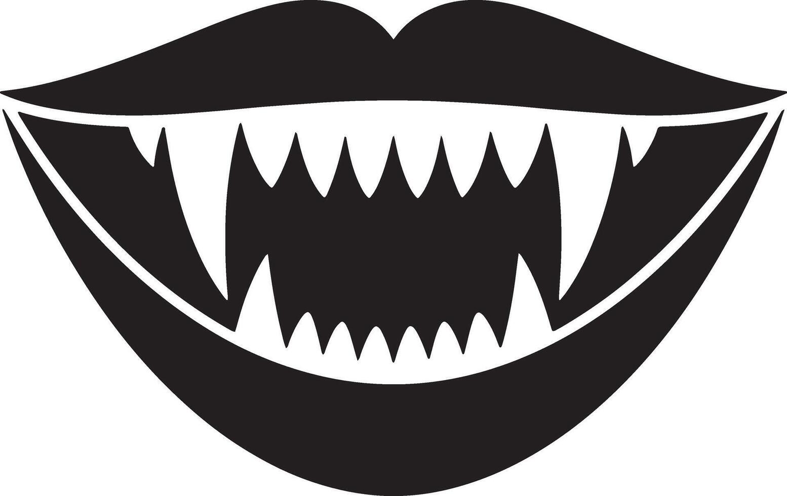 Black And White Vampire Mouth Illustration With Sharp Fangs Graphic Element vector