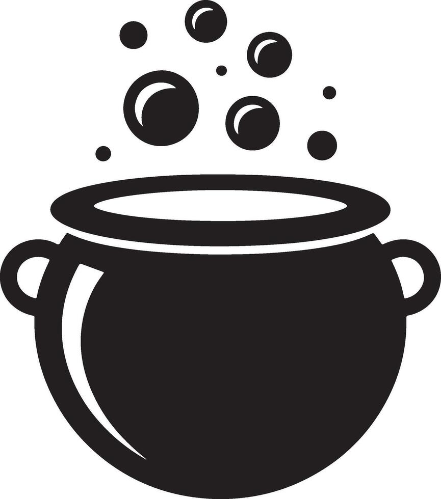 Simple Witch Cauldron With Bubbles Black And White Illustration Design vector