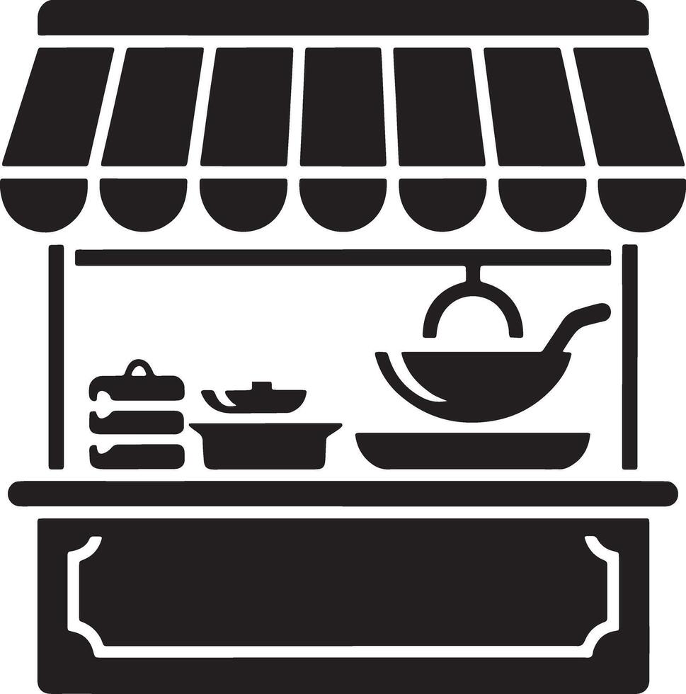 Black And White Illustration Of Street Food Stall Isolated On White vector