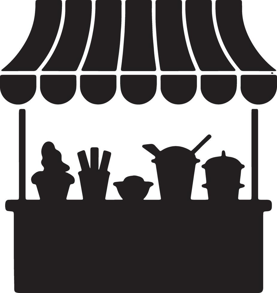Silhouette Of A Street Food Stall With Various Dishes On Display vector