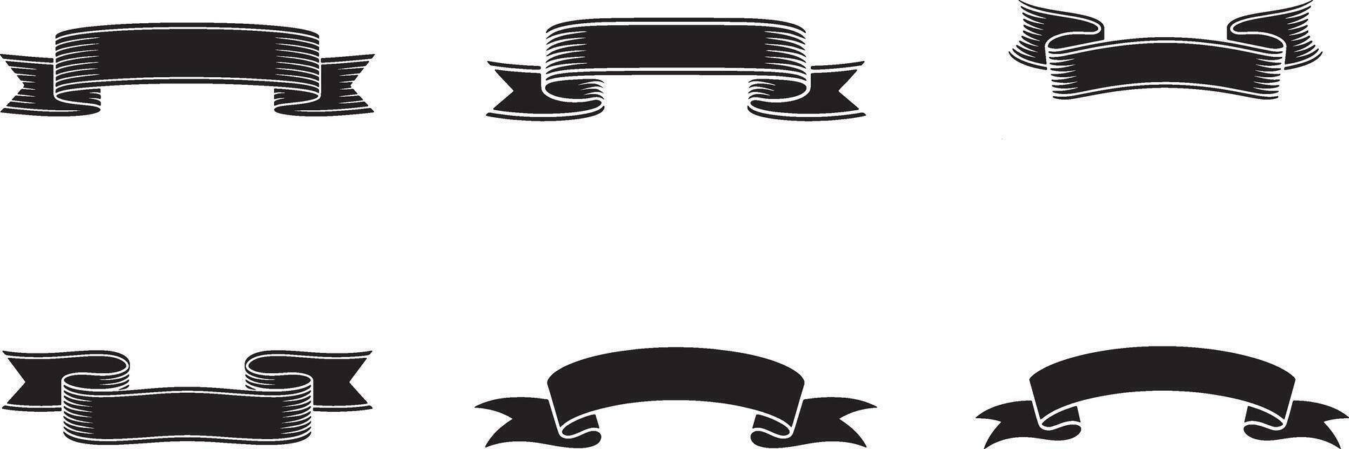 Collection Of Six Black Ribbon Banners With Various Shapes And Styles vector