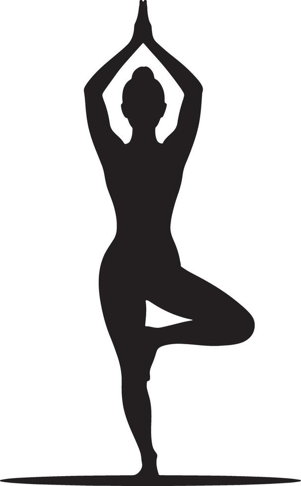 Woman Doing Yoga Tree Pose Silhouette Illustration Health And Wellness vector