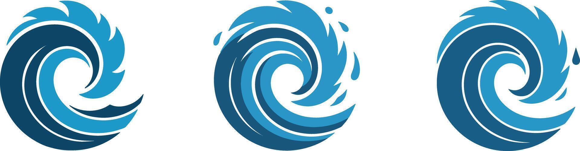 Abstract Blue Water Wave Design Graphic Swirl Icon Set vector