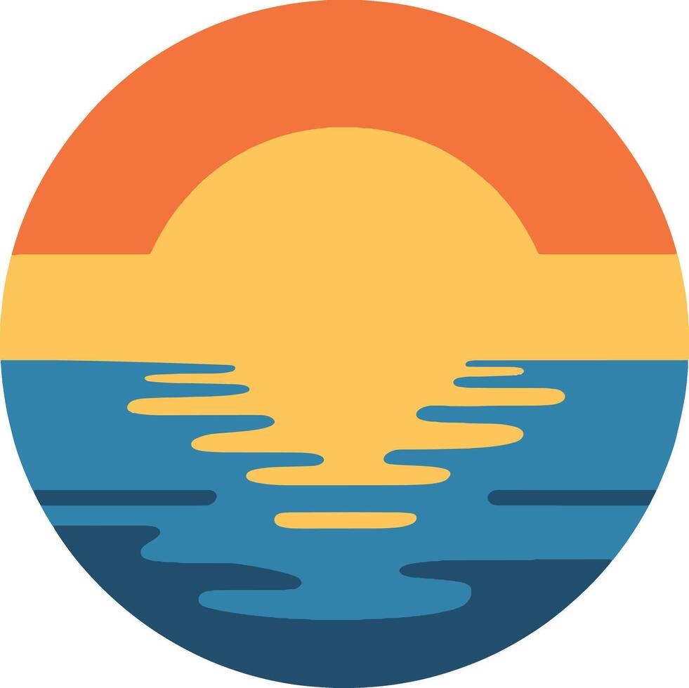 Minimalist Sunset Over The Sea Circular Illustration Graphic Design Element vector