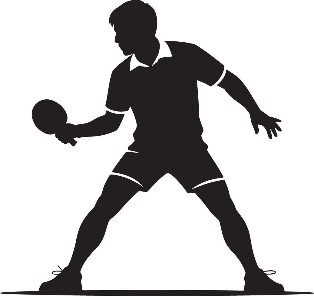 Silhouette Of Table Tennis Player With Racket Ready To Serve Ball vector