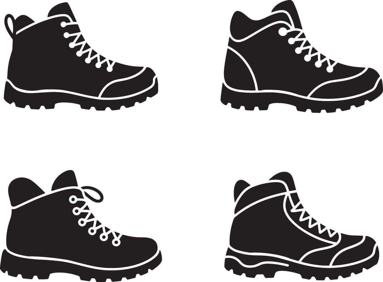 Set Of Hiking Boots In Black And White For Outdoor Adventures vector