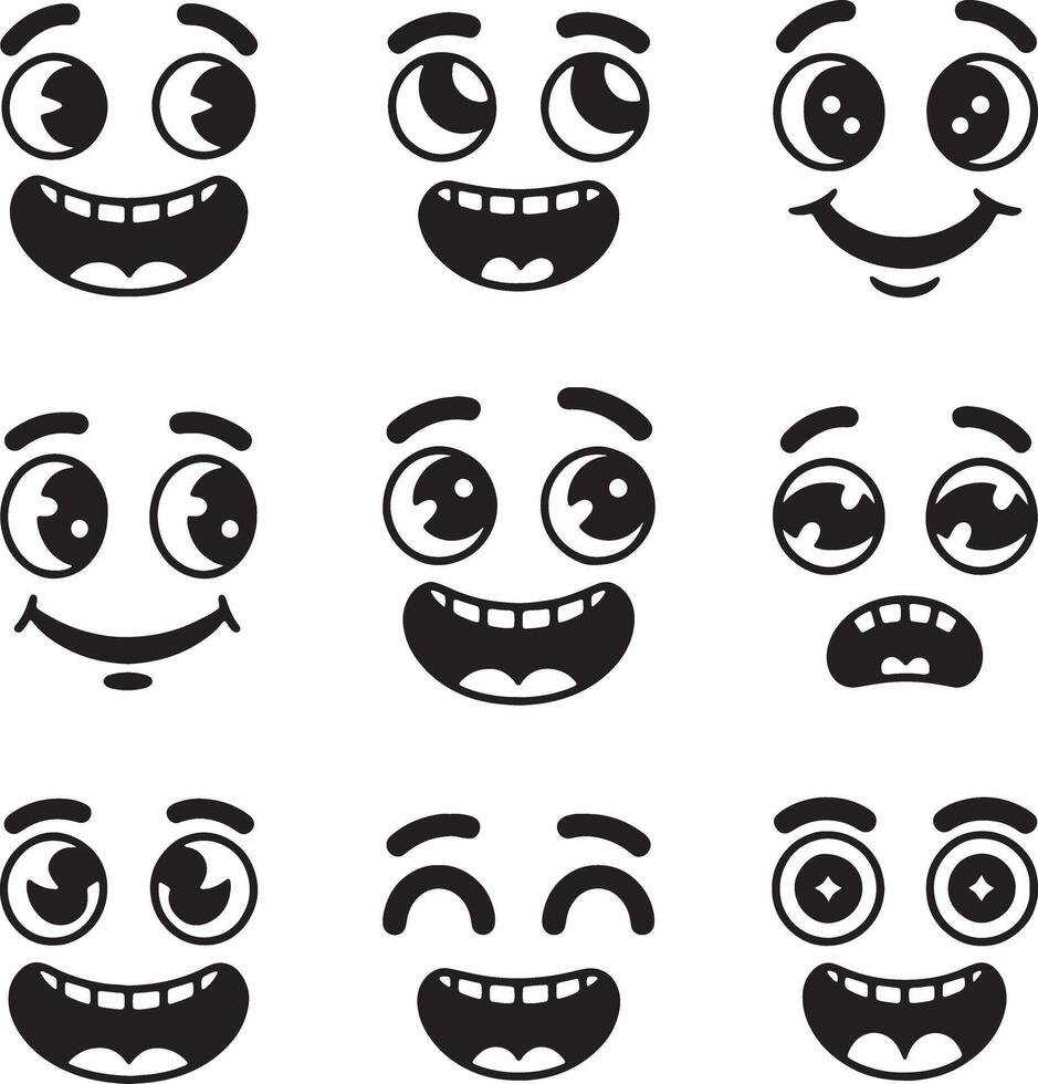 Black And White Cartoon Face Emotions Expressions Set Illustration Design vector